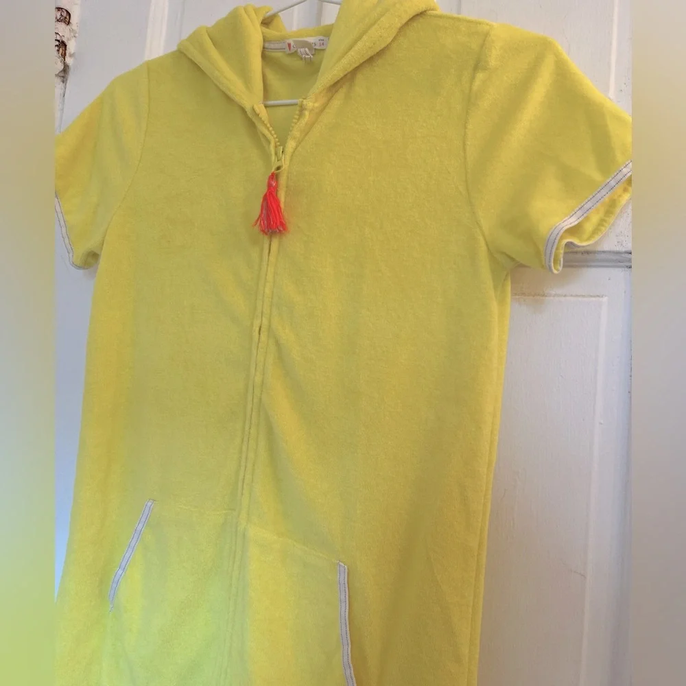 Crewcuts Yellow Hoodie swim coverup with Red Tassel in size 14